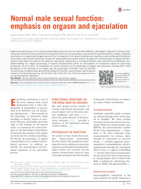 intense male orgasm|Normal male sexual function: emphasis on orgasm and ejaculation.